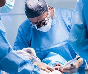 dentists performing dental implant surgery 