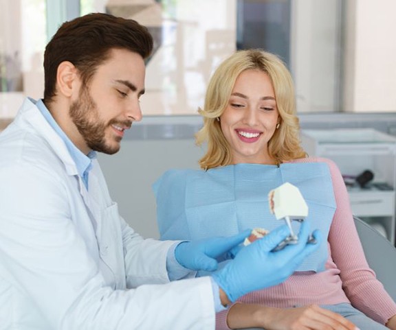 Patient and dentist talking during consultation