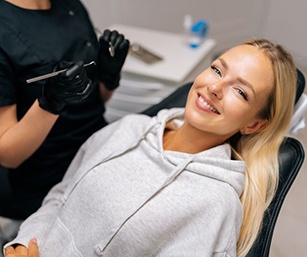 Happy dental patient viewed from above