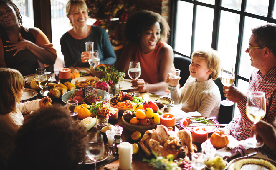 Family around Thanksgiving table